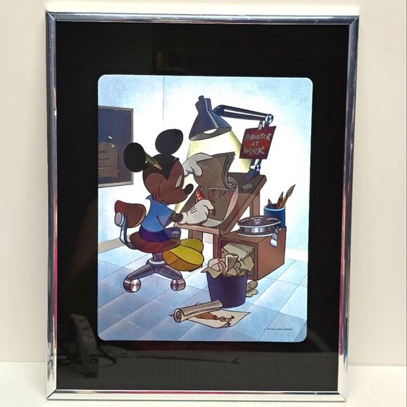 Disney Mickey Mouse Animator At Work Framed Foil Picture Art Vintage - Picture 3 of 7